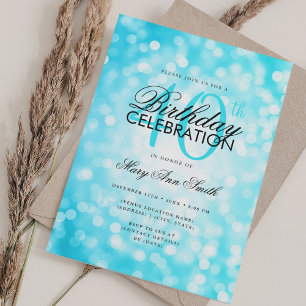 Invitación Elegante 40 Aniversario Glam Turquoise Shimmer Luz