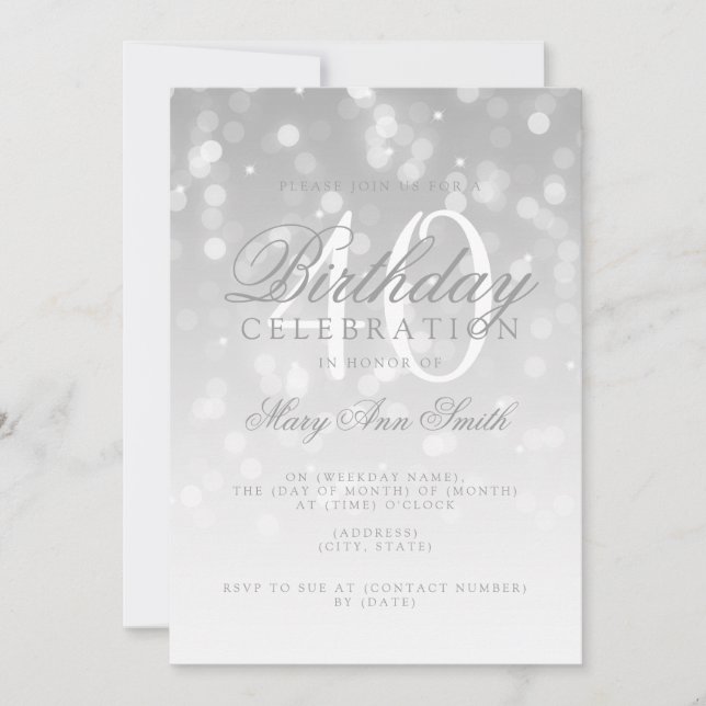 Invitación Elegante 40 años luz de espárragos plateados (Anverso)