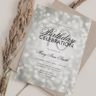 Invitación Elegante 40° cumpleaños Glam Silver Shimmer Luces