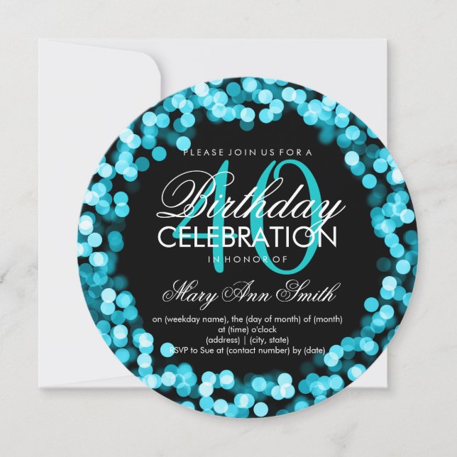 Invitación Elegante 40° cumpleaños iluminando turquesa (Anverso)