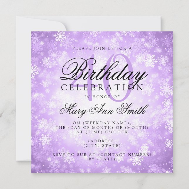 Invitación Elegante 40° cumpleaños Morado invierno Wonderland (Anverso)