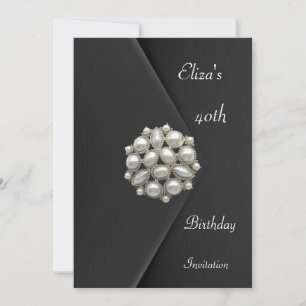 Invitación Elegante 40 Cumpleaños Negro Terciopelo