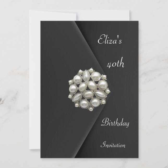 Invitación Elegante 40 Cumpleaños Negro Terciopelo (Anverso)