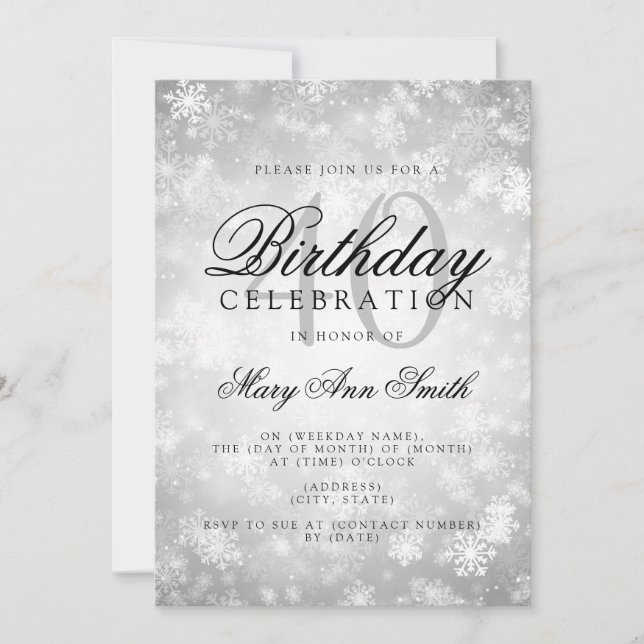 Invitación Elegante 40 cumpleaños Silver Winter Wonderland (Anverso)