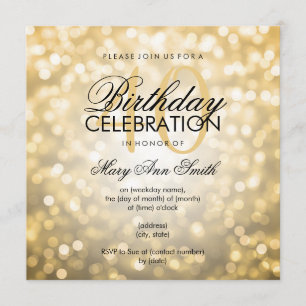 Invitación Elegante 40° Fiesta de cumpleaños Purpurina de oro