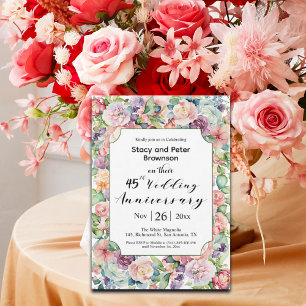Invitación Elegante 45° Aniversario Boda Colorido Floral