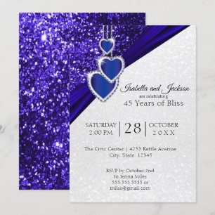 Invitación Elegante 45 o 65 aniversario con destellos de zafi