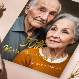 Invitación Elegante 50º Aniversario Boda : Script de oro 3D