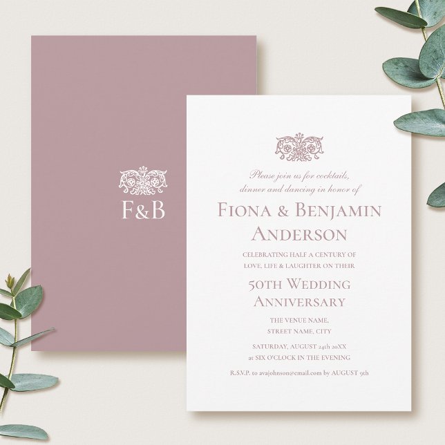 Invitación Elegante 50º Aniversario de Boda Formal Rosa (Subido por el creador)