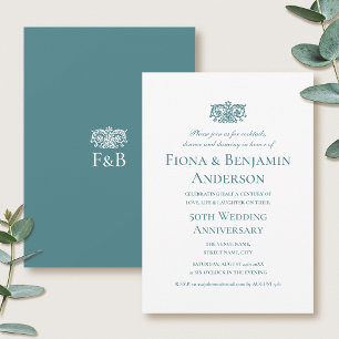 Invitación Elegante 50º Aniversario de Boda Formal Teal