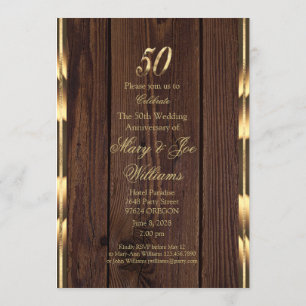 Invitación Elegante 50º Aniversario de Boda Oro Madera Rústic