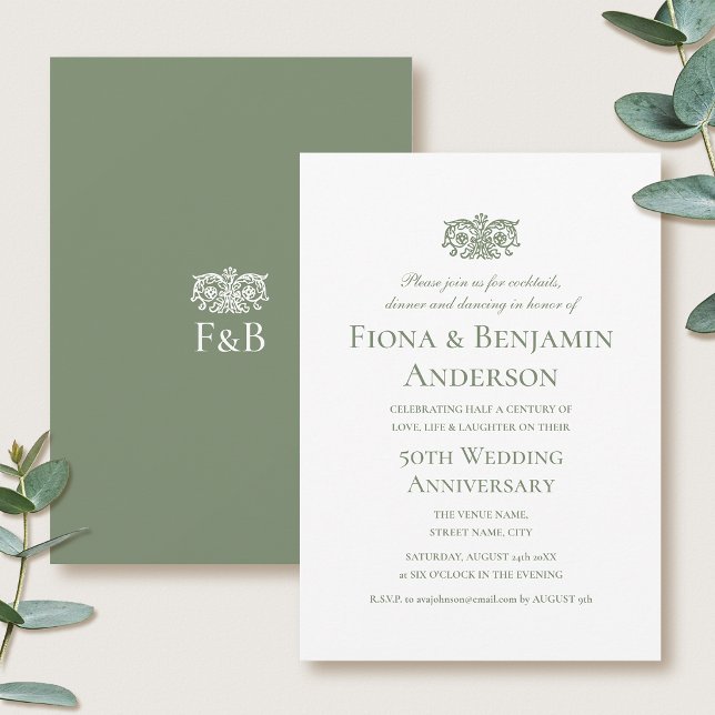 Invitación Elegante 50º Aniversario de Boda Verde Formal (Subido por el creador)