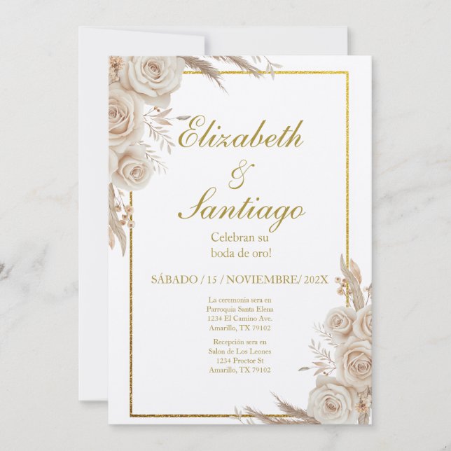 Invitación Elegante 50º Bodas Boho Español (Anverso)