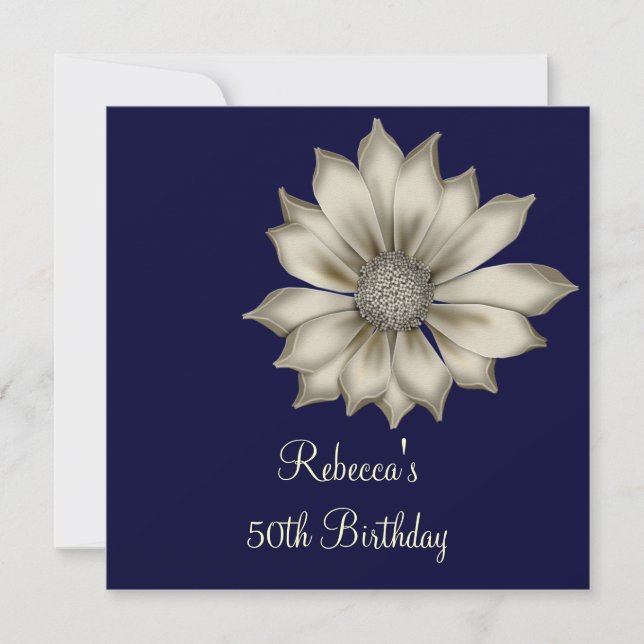 Invitación Elegante 50.ª fiesta de cumpleaños de la flor azul (Anverso)