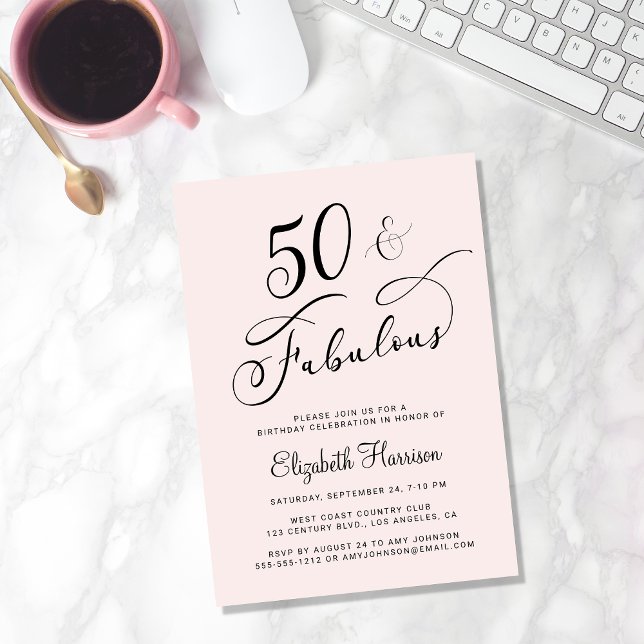 Invitación Elegante 50.ª Fiesta de Cumpleaños Rosa (Subido por el creador)