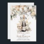 Invitación Elegante 50.ª fiesta de cumpleaños sorpresa | Cham<br><div class="desc">Elegante invitación a la fiesta de cumpleaños número 50,  con globos acuáticos,  rosa oscuro,  flor crema y una dispersión de confetti de oro falso. Personalizar de cualquier edad.</div>