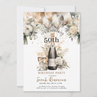 Invitación Elegante 50.ª fiesta de cumpleaños sorpresa | Cham