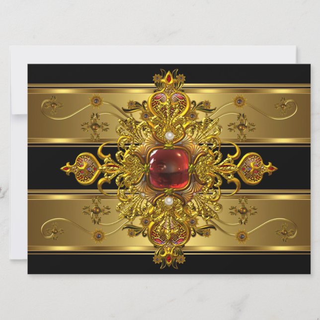 Invitación Elegante 50.º cumpleaños rico oro negro joyero (Anverso)