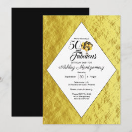 Invitación Elegante 50.º Relieve metalizado dorado de cumplea