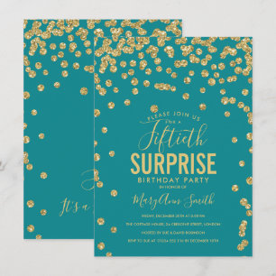 Invitación Elegante 50.º sorpresivo cumpleaños oro Verde azul