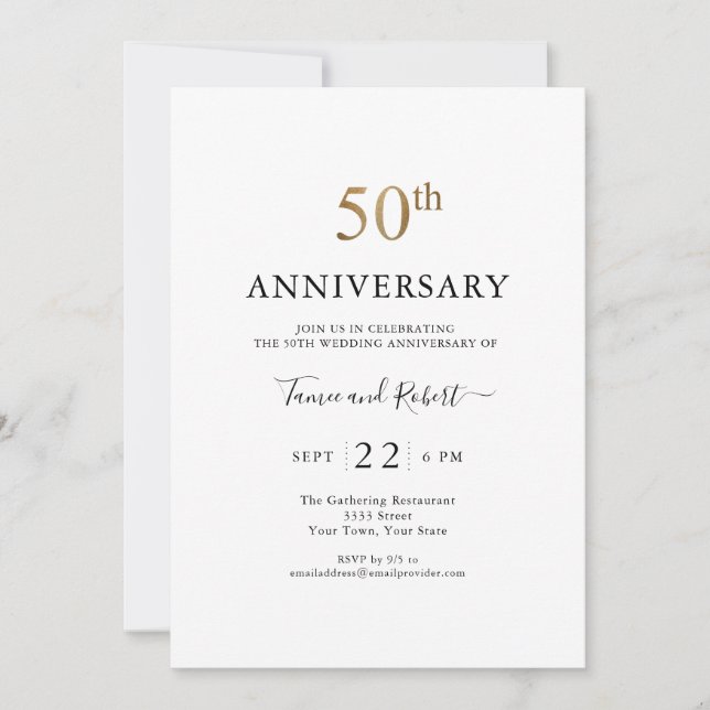 Invitación Elegante 50° Aniversario Boda (Anverso)