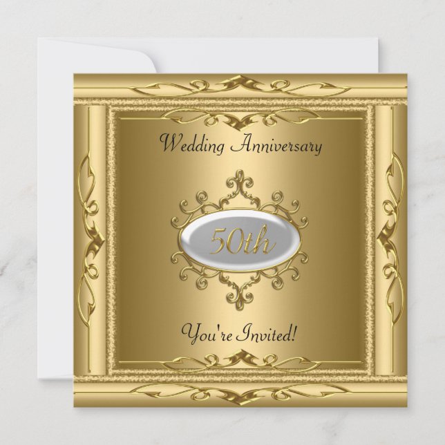 Invitación Elegante 50° Aniversario Boda Blanco de Oro (Anverso)