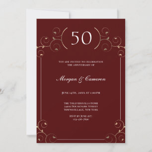 Invitación Elegante 50° aniversario Boda de Borgoña