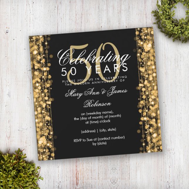 Invitación Elegante 50° aniversario Boda esparce oro (Subido por el creador)