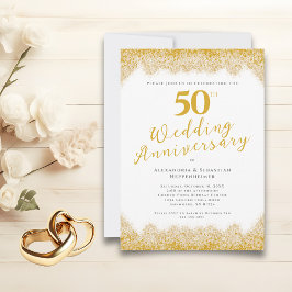 Invitación Elegante 50° Aniversario Boda Faux Gold Purpurina