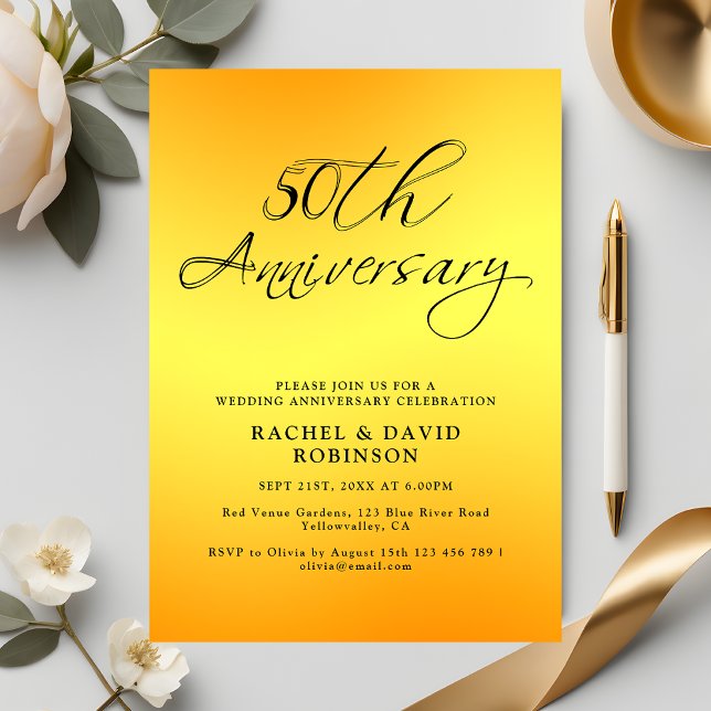 Invitación Elegante 50 aniversario Boda negro y oro (Subido por el creador)