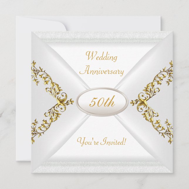 Invitación Elegante 50° Aniversario Boda Oro Blanco (Anverso)