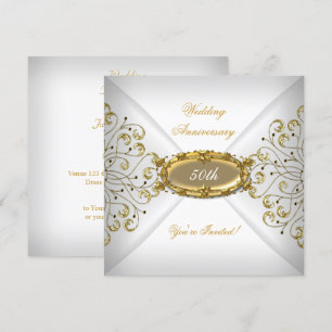 Invitación Elegante 50° Aniversario Boda Oro Blanco