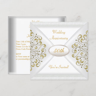 Invitación Elegante 50° Aniversario Boda Oro Blanco