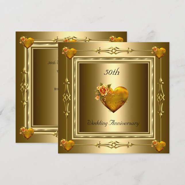 Invitación Elegante 50 Aniversario de Boda Corazones Dorados  (Anverso / Reverso)