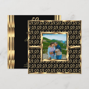 Invitación Elegante 50 Aniversario de Boda Negro y Dorado
