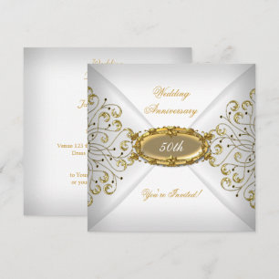 Invitación Elegante 50 Aniversario de Boda Oro Blanco