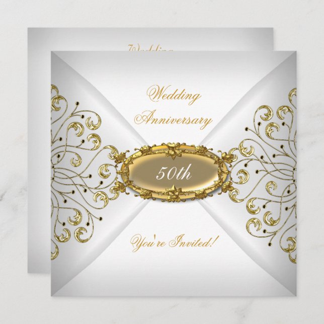 Invitación Elegante  50 Aniversario de Boda Oro Blanco (Anverso / Reverso)