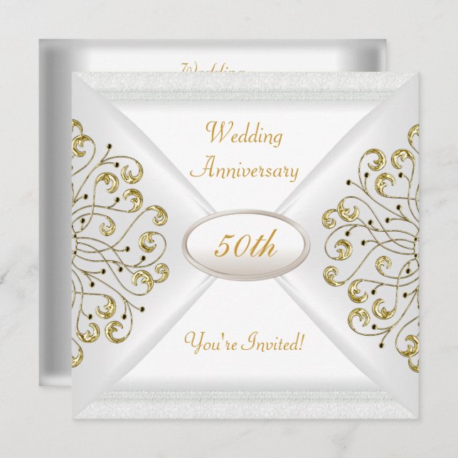 Invitación Elegante 50 Aniversario de Boda Oro Blanco (Anverso / Reverso)