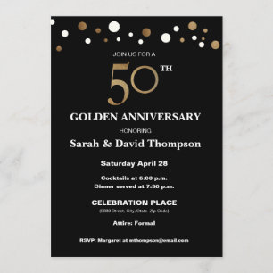 Invitación Elegante 50 Aniversario de Bodas Dorado y negro