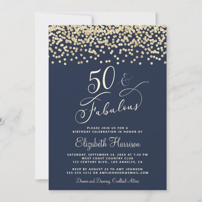 Invitación Elegante 50 aniversario de fiesta de cumpleaños Pu (Anverso)
