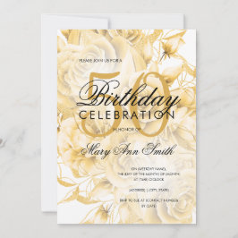 Invitación Elegante 50 aniversario de fiesta floral oro blanc