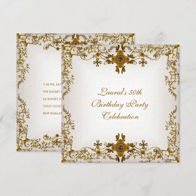 Invitación Elegante 50 aniversario de la fiesta de cumpleaños (Anverso / Reverso)