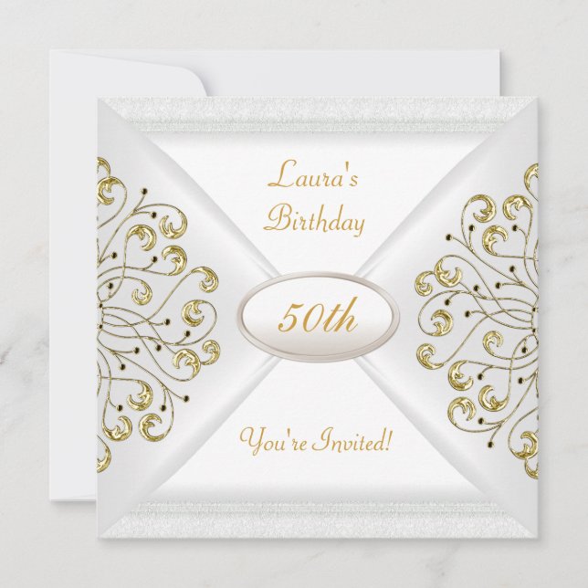 Invitación Elegante 50 aniversario de la Fiesta del Oro Blanc (Anverso)
