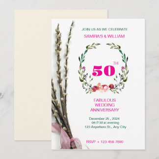 Invitación Elegante 50 Aniversario de la Flora Verde y Rosa