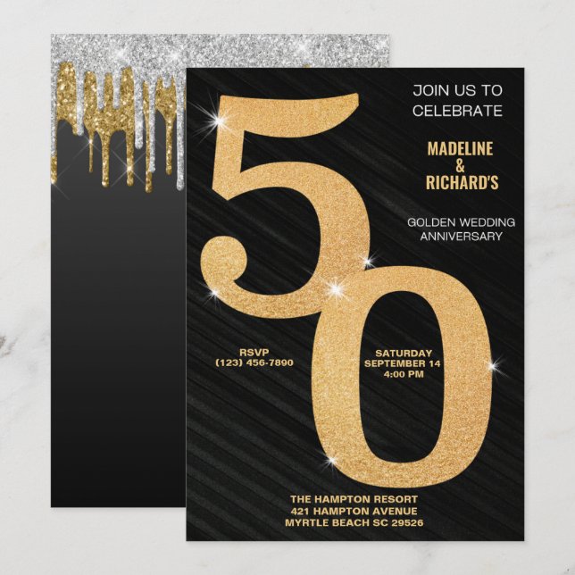 Invitación Elegante 50° Aniversario de Oro (Anverso / Reverso)