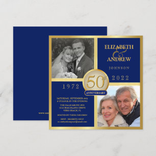 Invitación Elegante 50 Aniversario Entonces Ahora Azul Marino