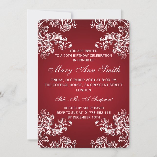 Invitación Elegante 50 aniversario fiesta de cumpleaños venti (Anverso)