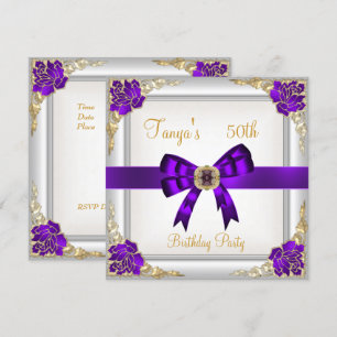 Invitación Elegante 50 aniversario Floral Morado Oro Blanco 2