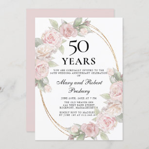 Invitación Elegante 50° aniversario Floral rosa rosa