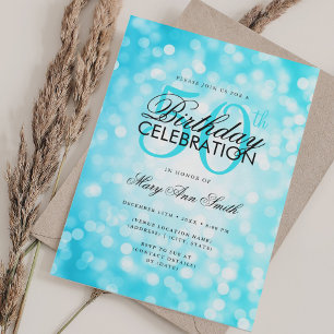 Invitación Elegante 50 aniversario Glam Turquoise Shimmer Luz